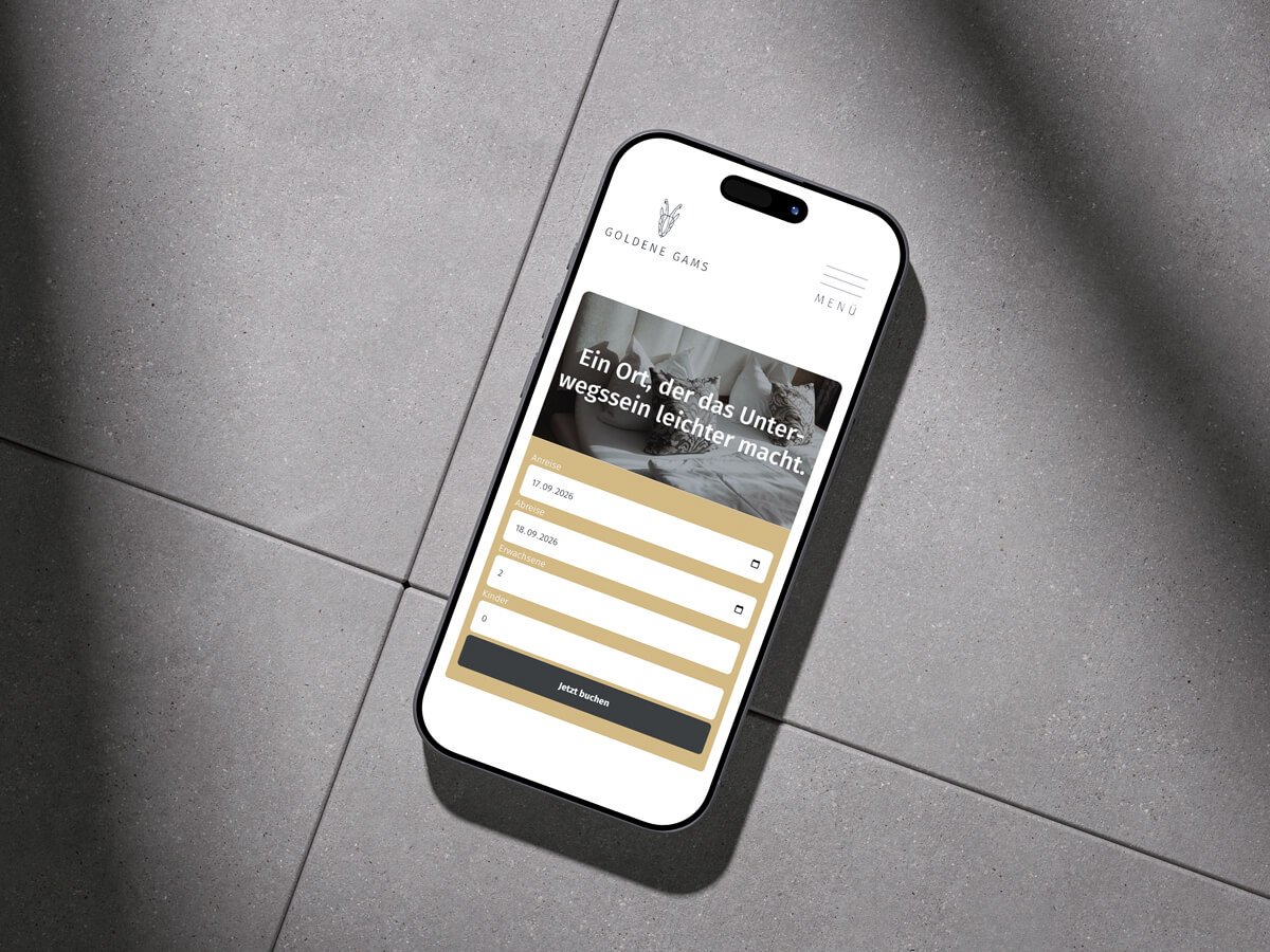 Screenshot der Hotel-Goldene-Gams-Website – Referenzprojekt von Marco Troppmair