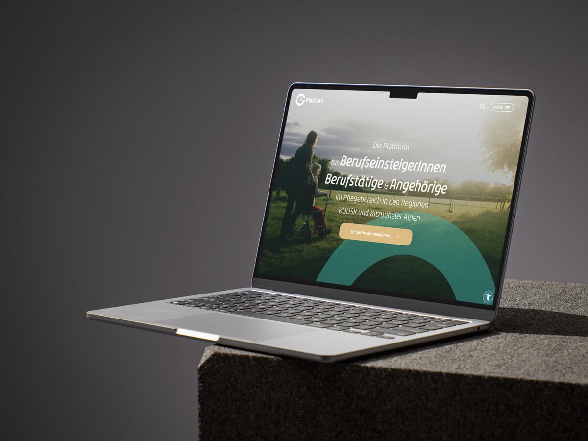 Screenshot der Pulscare-Website – Referenzprojekt von Marco Troppmair